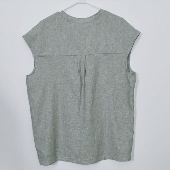 NWT JONES NEW YORK Basil green linen blend cap sleeve casual top - Picture 6 of 16